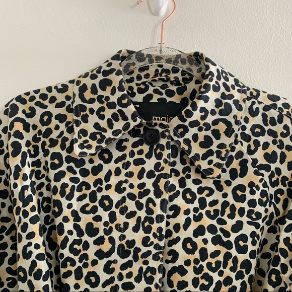 Maje Guillaume Leopard-print Stretch cotton Trench Coat Size 40 - Picture 9 of 14